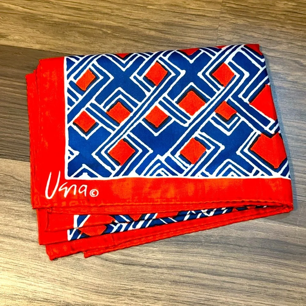 Vera Rectangular Geo Abstract Red White Blue Vintage Scarf Japan 44”x15 1/2”